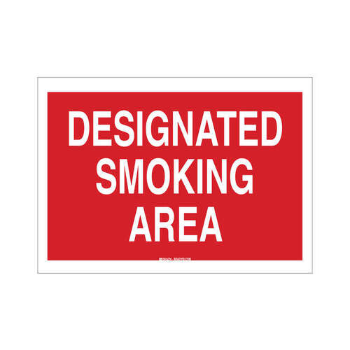 B-302 Polyester Rectangle Red Smoking Area Sign - 14" Width x 10" Height - Laminated