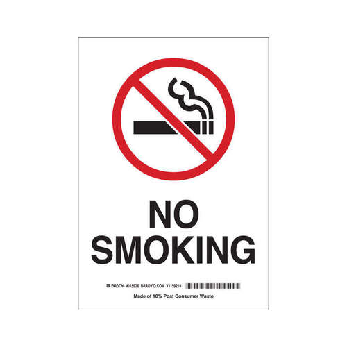 B-302 Polyester Rectangle White No Smoking Sign - 7" Width x 10" Height - Laminated