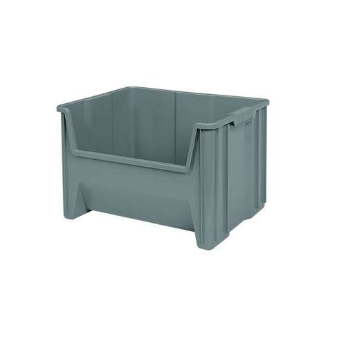 75 lb Gray Industrial Grade Polymer Stacking Storage Bin - 15 1/4" Length - 19 7/8" Width - 12 7/16" Height - 1 Compartments