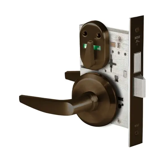 Grade 1 Privacy Mortise Lock, Visual Thumbturn Indicator, 16 Lever, S Rose, Non-Keyed, Dark Bronze Finish, Field Reversible Dark Bronze