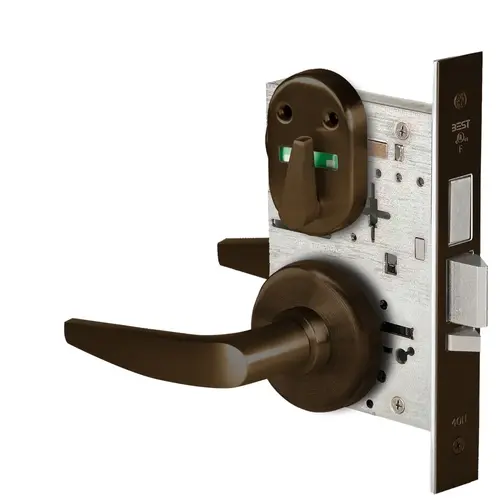 Grade 1 Dormitory Mortise Lock, Visual Thumbturn Indicator, 16 Lever, H Rose, SFIC Housing Less Core, Dark Bronze Finish, Field Reversible Dark Bronze