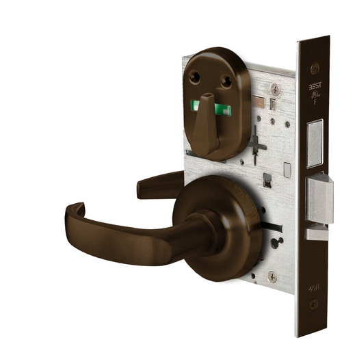 Grade 1 Dormitory Mortise Lock, Visual Thumbturn Indicator, 14 Lever, R Rose, SFIC Housing Less Core, Oil-Rubbed Bronze Finish, Field Reversible Oil-Rubbed Bronze