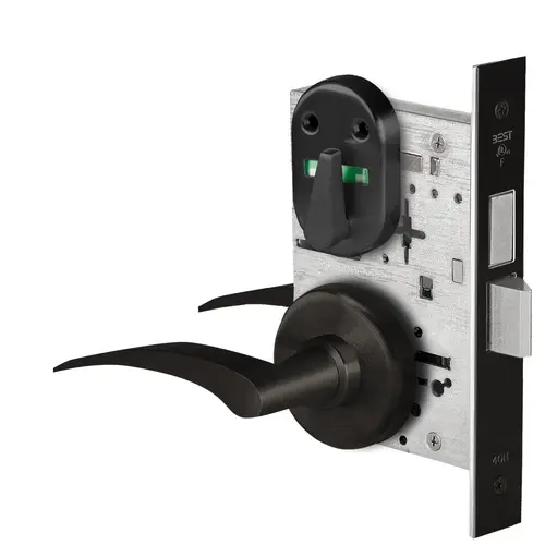 Grade 1 Privacy Mortise Lock, Double Visual Indicator, 17L Lever, H Rose, Non-Keyed, Matte Black Finish, Field Reversible Matte Black