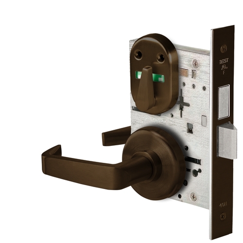 Grade 1 Privacy Mortise Lock, Double Visual Indicator, 15 Lever, H Rose, Non-Keyed, Dark Bronze Finish, Field Reversible Dark Bronze