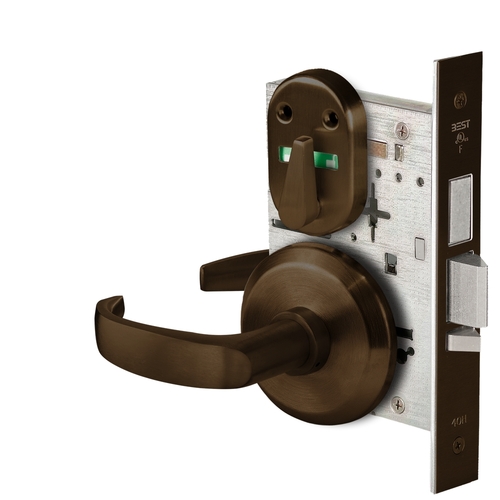 Grade 1 Dormitory Mortise Lock, Visual Thumbturn Indicator, 14 Lever, S Rose, SFIC Housing Less Core, Oil-Rubbed Bronze Finish, Field Reversible Oil-Rubbed Bronze