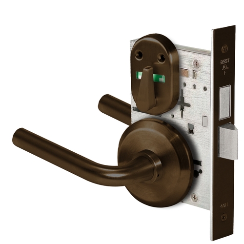 Grade 1 Privacy Mortise Lock, Visual Thumbturn Indicator, 12 Lever, S Rose, Non-Keyed, Dark Bronze Finish, Field Reversible Dark Bronze