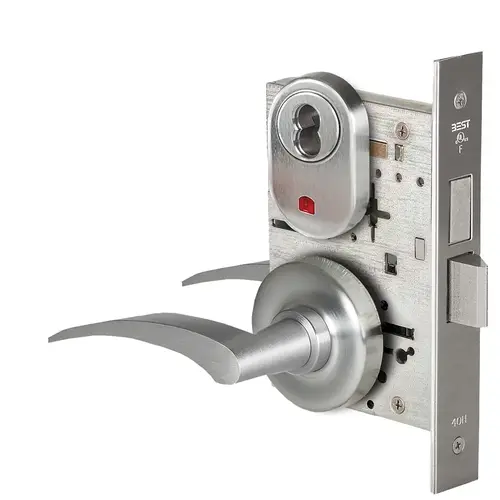 Grade 1 Classroom Mortise Lock, Visual Keyed Indicator, 17L Lever, R Rose, SFIC Housing Less Core, Satin Chrome Finish, Field Reversible Satin Chrome