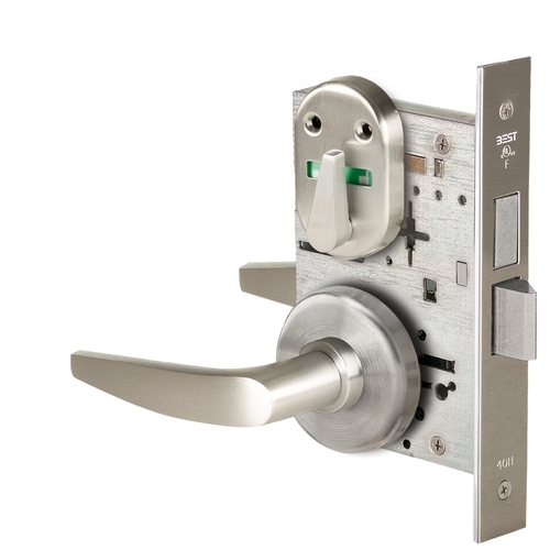 Grade 1 Dormitory Mortise Lock, Double Visual Indicator, 16 Lever, H Rose, SFIC Housing Less Core, Satin Nickel Finish, Field Reversible Satin Nickel