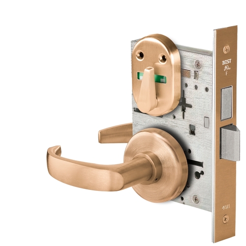 Grade 1 Privacy Mortise Lock, Visual Thumbturn Indicator, 14 Lever, H Rose, Non-Keyed, Satin Bronze Finish, Field Reversible Satin Bronze