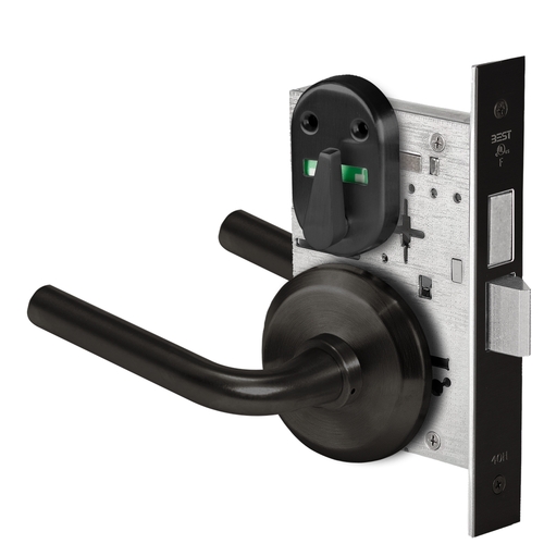 Grade 1 Privacy Mortise Lock, Visual Thumbturn Indicator, 12 Lever, S Rose, Non-Keyed, Matte Black Finish, Field Reversible Matte Black