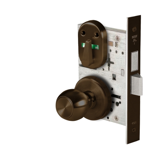 Grade 1 Privacy Mortise Lock, Visual Thumbturn Indicator, 4 Knob, H Rose, Non-Keyed, Oil-Rubbed Bronze Finish, Field Reversible Oil-Rubbed Bronze