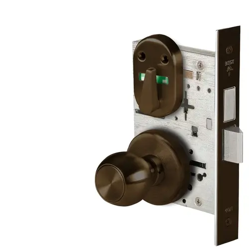 Grade 1 Privacy Mortise Lock, Double Visual Indicator, 4 Knob, H Rose, Non-Keyed, Dark Bronze Finish, Field Reversible Dark Bronze