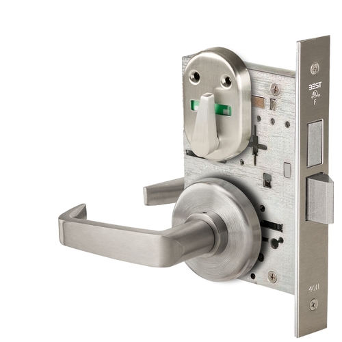 Grade 1 Dormitory Mortise Lock, Double Visual Indicator, 15 Lever, H Rose, SFIC Housing Less Core, Satin Nickel Finish, Field Reversible Satin Nickel