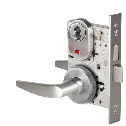 Grade 1 Dormitory Mortise Lock, Visual Keyed Indicator, 16 Lever, H Rose, SFIC Housing Less Core, Satin Chrome Finish, Field Reversible Satin Chrome