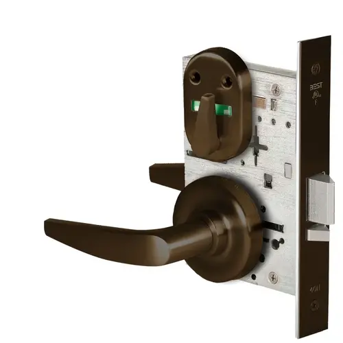 Grade 1 Office Mortise Lock, Visual Thumbturn Indicator, 16 Lever, R Rose, SFIC Housing Less Core, Dark Bronze Finish, Field Reversible Dark Bronze