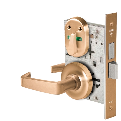 Grade 1 Privacy Mortise Lock, Visual Thumbturn Indicator, 15 Lever, R Rose, Non-Keyed, Satin Bronze Finish, Field Reversible Satin Bronze