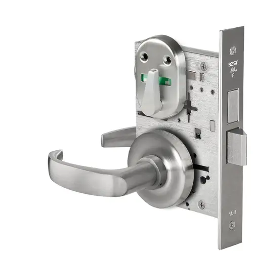 Grade 1 Privacy Mortise Lock, Visual Thumbturn Indicator, 14 Lever, R Rose, Non-Keyed, Satin Chrome Finish, Field Reversible Satin Chrome