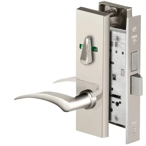 Grade 1 Dormitory Mortise Lock, Visual Thumbturn Indicator, 17L Lever, M Escutcheon, SFIC Housing Less Core, Bright Chrome Finish, Field Reversible Bright Chrome