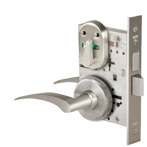 Grade 1 Dormitory Mortise Lock, Double Visual Indicator, 17L Lever, H Rose, SFIC Housing Less Core, Satin Nickel Finish, Field Reversible Satin Nickel