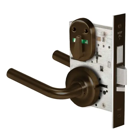 Grade 1 Dormitory Mortise Lock, Double Visual Indicator, 12 Lever, R Rose, SFIC Housing Less Core, Oil-Rubbed Bronze Finish, Field Reversible Oil-Rubbed Bronze