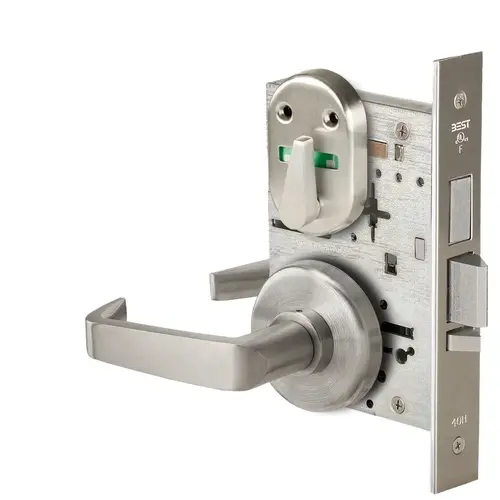 Grade 1 Dormitory Mortise Lock, Double Visual Indicator, 15 Lever, H Rose, SFIC Housing Less Core, Satin Nickel Finish, Field Reversible Satin Nickel