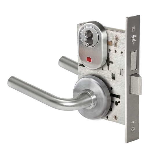 Grade 1 Classroom Mortise Lock, Visual Keyed Indicator, 12 Lever, H Rose, SFIC Housing Less Core, Satin Stainless Steel Finish, Field Reversible Satin Stainless Steel