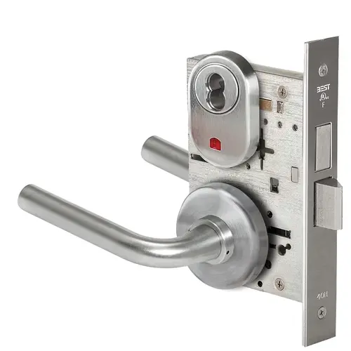 Grade 1 Intruder Mortise Lock, Visual Keyed Indicator, 12 Lever, H Rose, SFIC Housing Less Core, Satin Stainless Steel Finish, Field Reversible Satin Stainless Steel