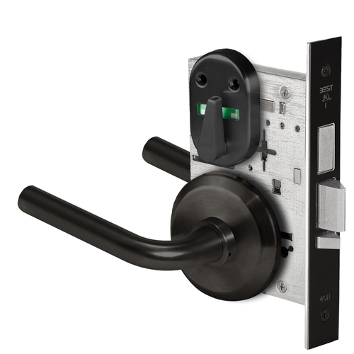 Grade 1 Dormitory Mortise Lock, Visual Thumbturn Indicator, 12 Lever, S Rose, SFIC Housing Less Core, Matte Black Finish, Field Reversible Matte Black