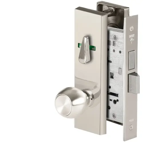 Grade 1 Dormitory Mortise Lock, Visual Thumbturn Indicator, 4 Knob, M Escutcheon, SFIC Housing Less Core, Bright Chrome Finish, Field Reversible Bright Chrome