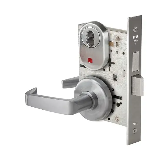 Grade 1 Intruder Mortise Lock, Visual Keyed Indicator, 15 Lever, H Rose, SFIC Housing Less Core, Satin Stainless Steel Finish, Field Reversible Satin Stainless Steel