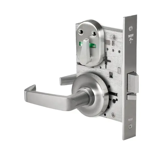 Grade 1 Office Mortise Lock, Visual Thumbturn Indicator, 15 Lever, R Rose, SFIC Housing Less Core, Satin Chrome Finish, Field Reversible Satin Chrome