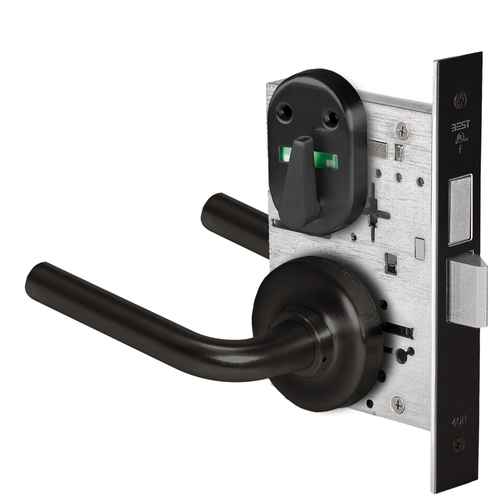 Grade 1 Privacy Mortise Lock, Visual Thumbturn Indicator, 12 Lever, R Rose, Non-Keyed, Matte Black Finish, Field Reversible Matte Black