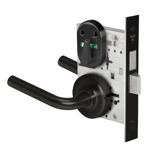 Grade 1 Privacy Mortise Lock, Double Visual Indicator, 12 Lever, R Rose, Non-Keyed, Matte Black Finish, Field Reversible Matte Black