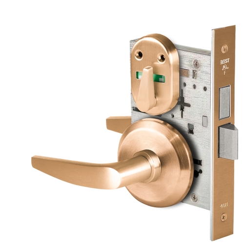 Grade 1 Privacy Mortise Lock, Visual Thumbturn Indicator, 16 Lever, S Rose, Non-Keyed, Satin Bronze Finish, Field Reversible Satin Bronze