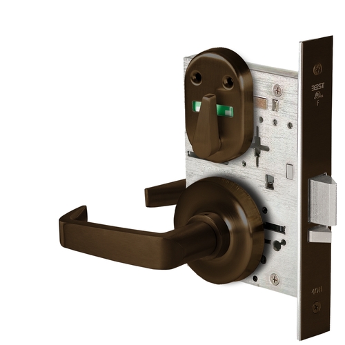 Grade 1 Office Mortise Lock, Double Visual Indicator, 15 Lever, R Rose, SFIC Housing Less Core, Dark Bronze Finish, Field Reversible Dark Bronze