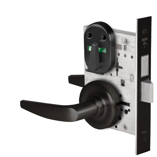 Grade 1 Privacy Mortise Lock, Double Visual Indicator, 16 Lever, R Rose, Non-Keyed, Matte Black Finish, Field Reversible Matte Black