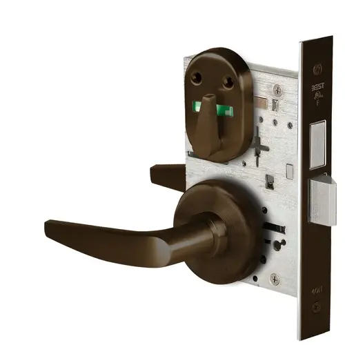 Grade 1 Privacy Mortise Lock, Double Visual Indicator, 16 Lever, H Rose, Non-Keyed, Dark Bronze Finish, Field Reversible Dark Bronze