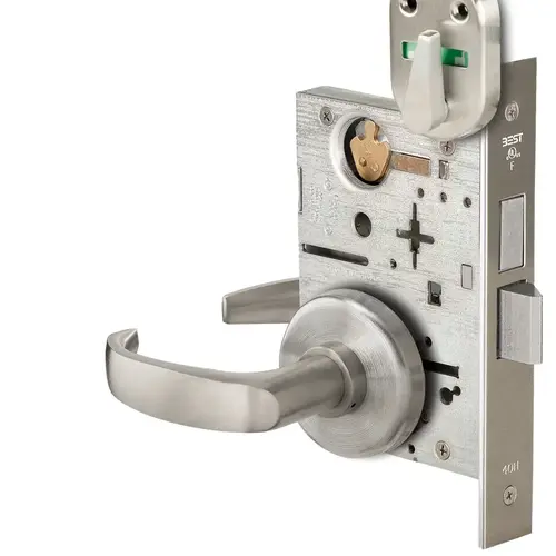 Grade 1 Privacy Mortise Lock, Double Visual Indicator, 14 Lever, H Rose, Non-Keyed, Satin Nickel Finish, Field Reversible Satin Nickel