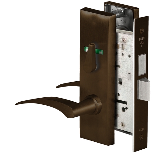 Grade 1 Privacy Mortise Lock, Visual Thumbturn Indicator, 17L Lever, M Escutcheon, Non-Keyed, Dark Bronze Finish, Field Reversible Dark Bronze