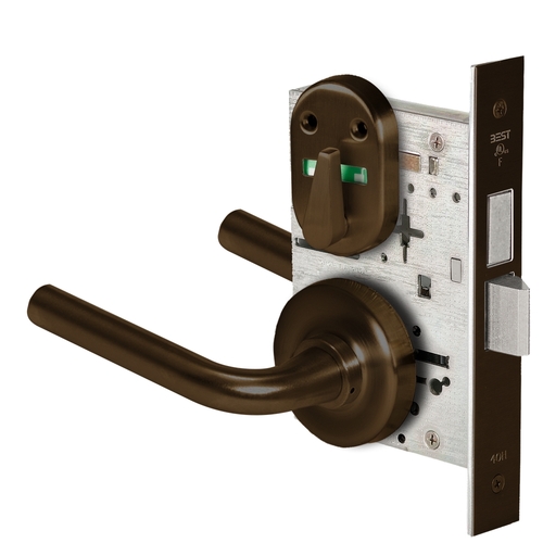 Grade 1 Privacy Mortise Lock, Visual Thumbturn Indicator, 12 Lever, R Rose, Non-Keyed, Oil-Rubbed Bronze Finish, Field Reversible Oil-Rubbed Bronze