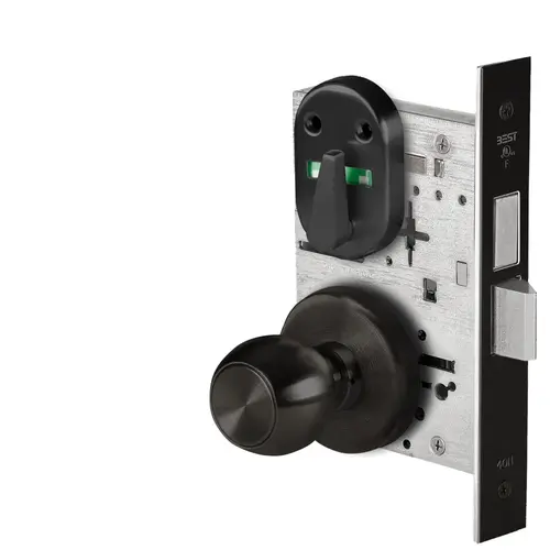 Grade 1 Dormitory Mortise Lock, Double Visual Indicator, 4 Knob, H Rose, SFIC Housing Less Core, Matte Black Finish, Field Reversible Matte Black