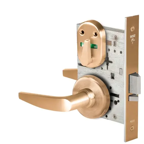 Grade 1 Office Mortise Lock, Visual Thumbturn Indicator, 16 Lever, H Rose, SFIC Housing Less Core, Satin Bronze Finish, Field Reversible Satin Bronze