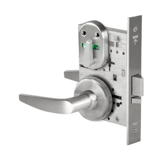 Grade 1 Office Mortise Lock, Double Visual Indicator, 16 Lever, H Rose, SFIC Housing Less Core, Satin Chrome Finish, Field Reversible Satin Chrome