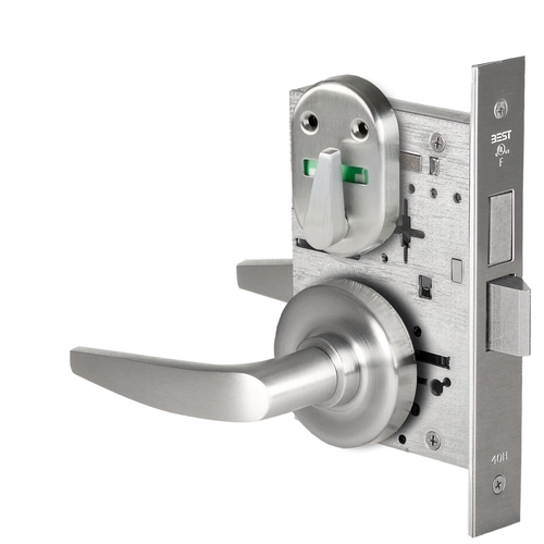 Grade 1 Privacy Mortise Lock, Visual Thumbturn Indicator, 16 Lever, R Rose, Non-Keyed, Satin Chrome Finish, Field Reversible Satin Chrome