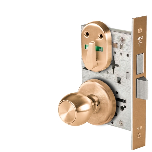 Grade 1 Privacy Mortise Lock, Visual Thumbturn Indicator, 4 Knob, H Rose, Non-Keyed, Satin Bronze Finish, Field Reversible Satin Bronze