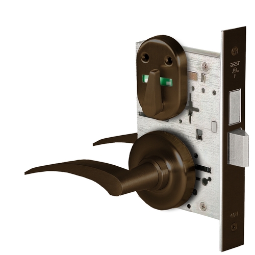 Grade 1 Dormitory Mortise Lock, Double Visual Indicator, 17L Lever, R Rose, SFIC Housing Less Core, Dark Bronze Finish, Field Reversible Dark Bronze