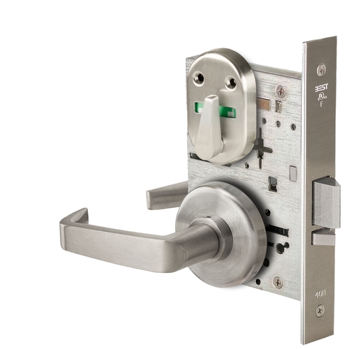 Grade 1 Office Mortise Lock, Visual Thumbturn Indicator, 15 Lever, H Rose, SFIC Housing Less Core, Satin Nickel Finish, Field Reversible Satin Nickel