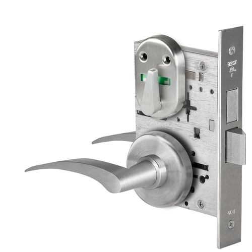 Grade 1 Privacy Mortise Lock, Double Visual Indicator, 17R Lever, H Rose, Non-Keyed, Satin Chrome Finish, Field Reversible Satin Chrome