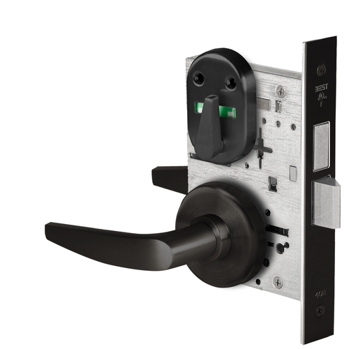 Grade 1 Dormitory Mortise Lock, Visual Thumbturn Indicator, 16 Lever, H Rose, SFIC Housing Less Core, Matte Black Finish, Field Reversible Matte Black