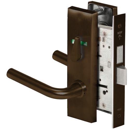 Grade 1 Privacy Mortise Lock, Visual Thumbturn Indicator, 12 Lever, M Escutcheon, Non-Keyed, Dark Bronze Finish, Field Reversible Dark Bronze